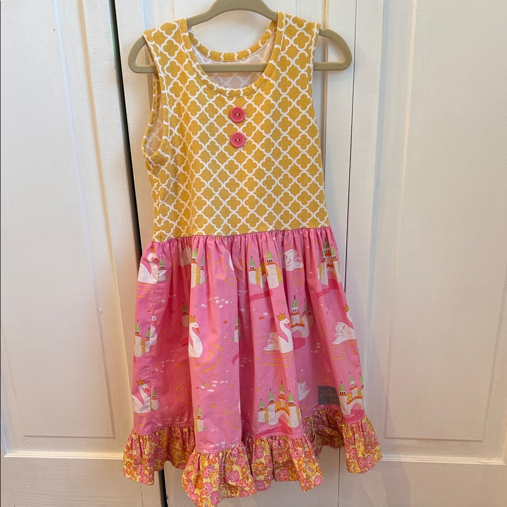 Eleanor Rose Yellow & Pink Sleeveless Swan Ruffle Dress